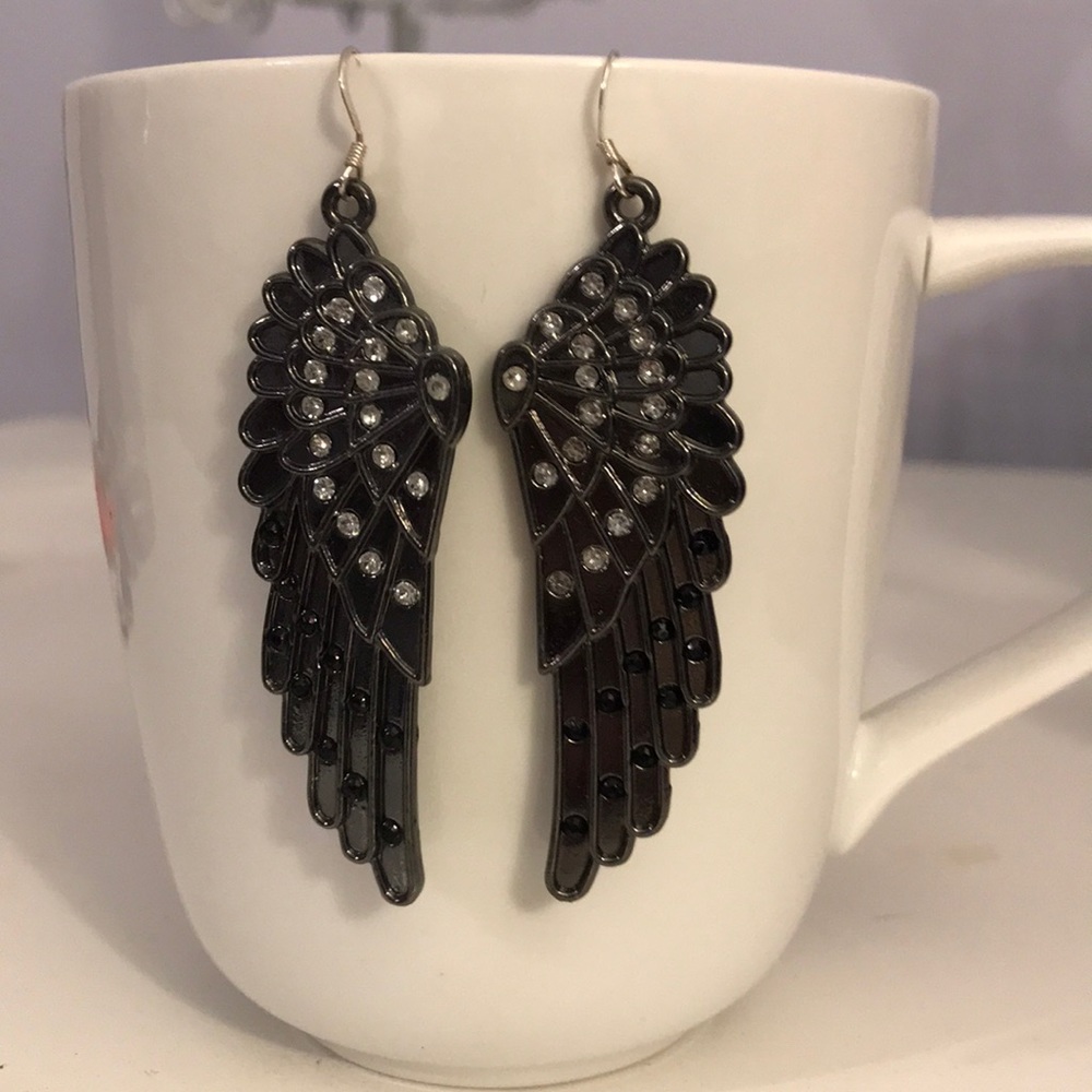 Gunmetal Angel Wing Earrings